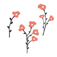  Collection of red vector flowers in retro style. Elegant modern print on clothes