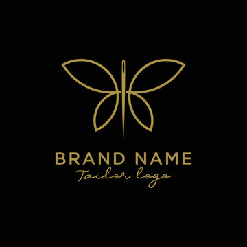 Tailor logo, needle with butterfly design thread vector icon.