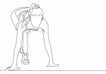 Running start, athlete,vector- continuous line drawing
