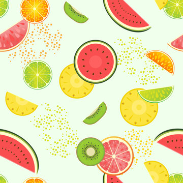 Seamless pattern from a mix of juicy fruits. Vector stock illustration
