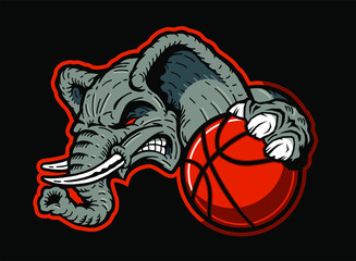 angry elephant mascot holding basketball for school, college or league