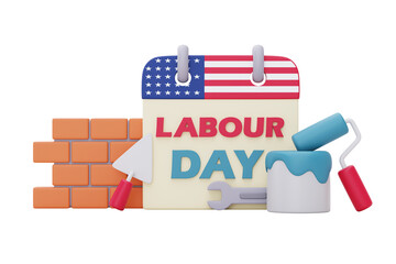 Labour day,calendar with american flag,Construction tools and equipment.3d rendering