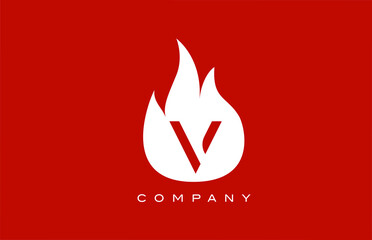 red V fire flames alphabet letter logo design. Creative icon template for business and company