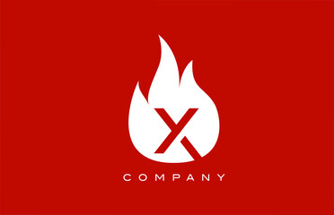 red X fire flames alphabet letter logo design. Creative icon template for business and company