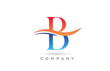 orange blue B alphabet letter logo design with swoosh. Creative icon template for company