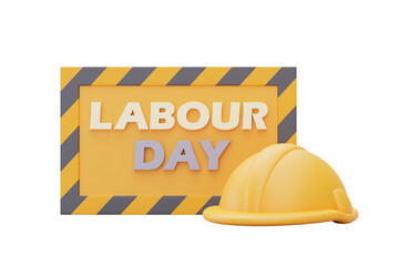 Happy labour day,Under construction sign with Safety helmet,Construction tools.3d rendering