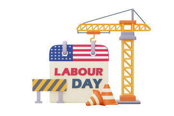 Labour day,calendar with american flag,Construction tools and equipment.3d rendering