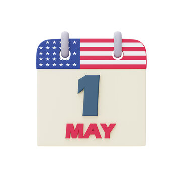Happy labour day,calendar with american flag,1 may.3d rendering