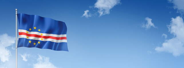 Cape Verde flag isolated on a blue sky. Horizontal banner