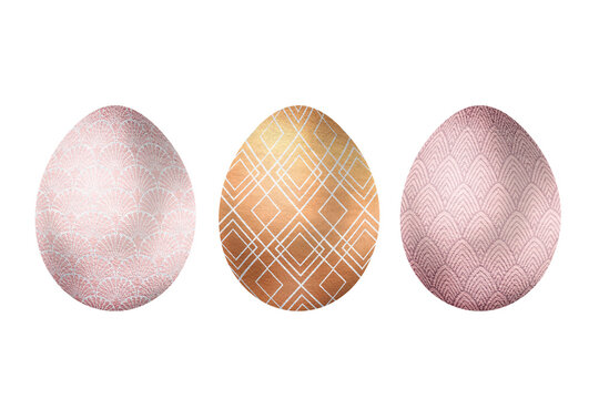 Easter fantastic eggs clip art set with Art Deco pattern. Clip art set on white background