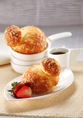 coffee break pastry fresh strawberry and cup of expresso