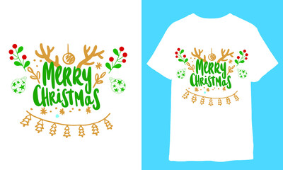  Red and Gold T-Shirt Text of Merry Christmas t shirt