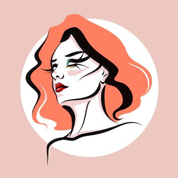 Colored portrait of a pretty girl with bright orange hair.
