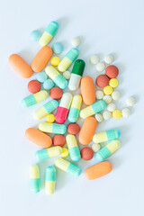 pills on a white background,Stack of different pills isolated on white background