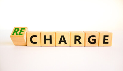 Charge or recharge symbol. Turned wooden cubes and changed the word Charge to Recharge. Beautiful...