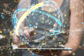 abstract lines with dots over dark background.