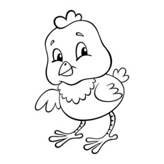 Drawn cartoon chick. Cartoon cute baby chick. A contour image of a funny chicken hatched from an egg.