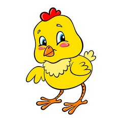Drawn cartoon chick. Cartoon cute baby chick. Funny newborn chick.
