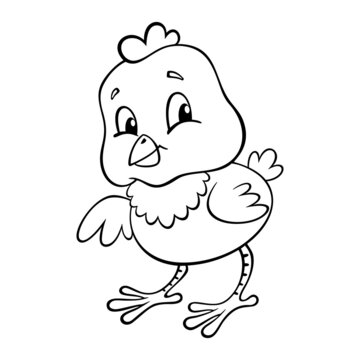 Drawn cartoon chick. Cartoon cute baby chick. A contour image of a funny chicken hatched from an egg.