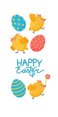 Happy Easter. Easter eggs and chicks