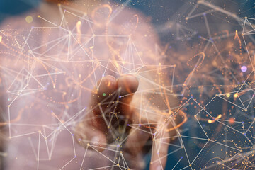 Businessman using data network with his fingers