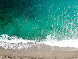 Aerial view of Bergeggi island, heart island from above, in Liguria, north Italy. Drone photography of the Ligurian coast, province of Savona with Spotorno and the island of Bergeggi.