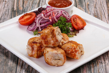 Chicken fillet skewer shashlik with sauce