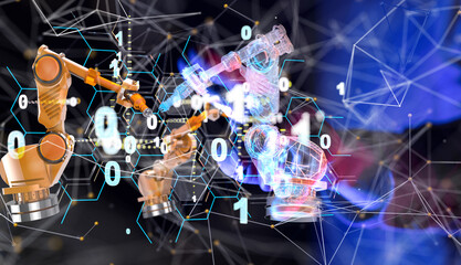 Fototapeta premium Neural network 3D illustration. Big data and cybersecurity
