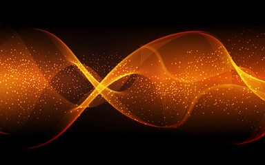 Abstract shiny color wave design element with glitter effect on dark background. Vector illustration