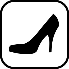 Women's high heel shoe. Footwear store logo or outdoor round signage. Vector icon isolated