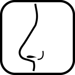 Sense of smell. Human nose icon. Rhynoplasty. Nostrils simple vector line illustration