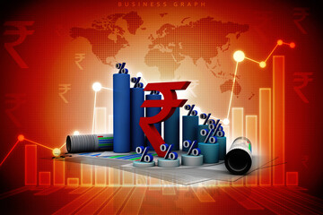 3d rendering Stock market online business concept. business Graph with indian rupee sign