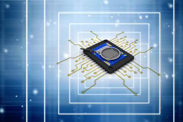 3d rendering microchips with lens

