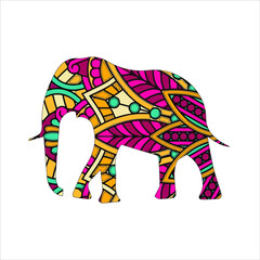 Elephant card. Frame of animal made in vector. Illustration for design, pattern  Hand drawn with Elephant and mandala. Use for children clothes, t shirt  designs ,Decorative elephant illustration