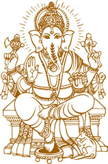 Vector illustration of a sketch of Lord Ganesha's outline - obrazy, fototapety, plakaty