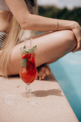 catering, glasses with alcoholic cocktails, aperol