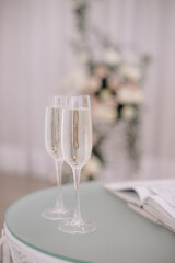 glasses with unfinished alcoholic drink at a party