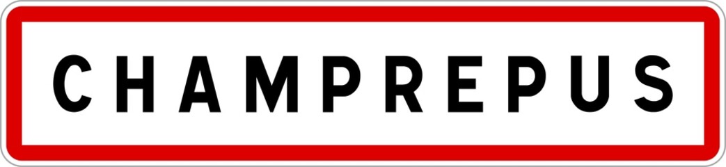 Obraz premium Panneau entrée ville agglomération Champrepus / Town entrance sign Champrepus