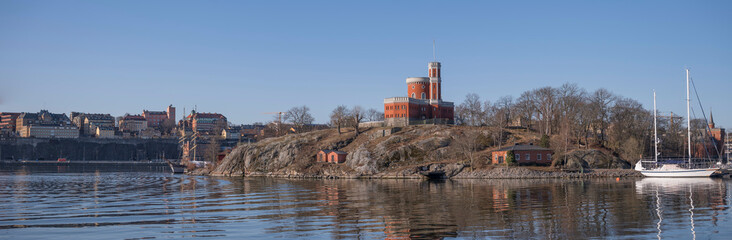 Panorama view with the island Kastellholmen a sunny spring day in Stockholm 
