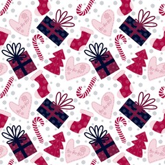 Obraz premium New year seamless Christmas trees and gifts pattern for fabrics and textiles and packaging and kids and wrapping paper