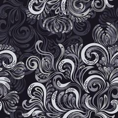 Elegant Seamless  Pattern with curve floral elements. Fashionable vector template for your design.