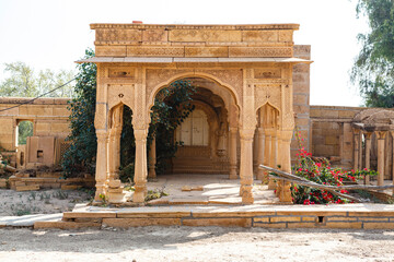 Fototapeta premium Exterior of the Jain temple Amar Sagar in the Jaisalmer area, Rajasthan, India, Asia