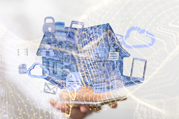 home data. Digital cyberspace with particles and Digital data network connections concept.