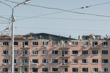 A civilian house in Kyiv destroyed by a Russian missile (war concept, Russian-Ukrainian war)