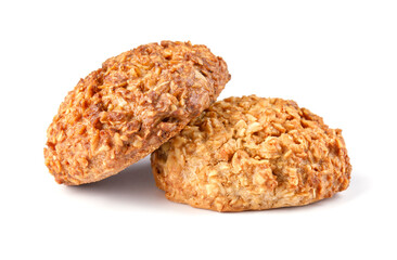 Fresh handmade oatmeal cookies isolated on white background. Full clipping path.