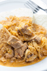 szegedine style goulash with dumplings