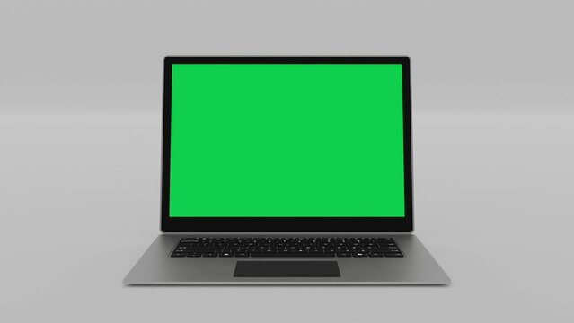Modern Slim Laptop Open Lid Turn ON Green Screen 4k