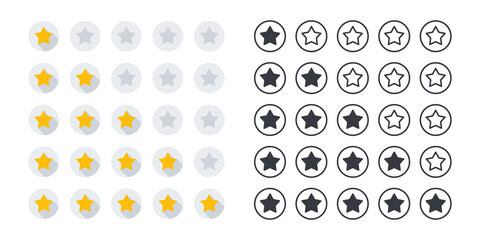Rating stars. Stars icons. Product rating or customer review with gold stars and black stars. Vector icons