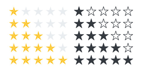 Rating stars icons. Product rating or customer review with gold stars and half star. Vector icons