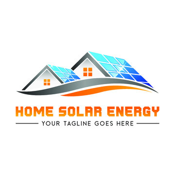 Solar panel roof home logo design, smart home system vector logo